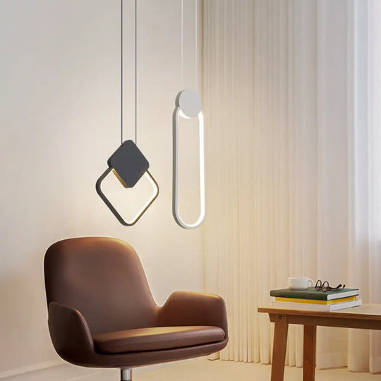 Minimalist Acrylic Pendant Light: Oval/Round/Square Shape Led Black/White White / Oval