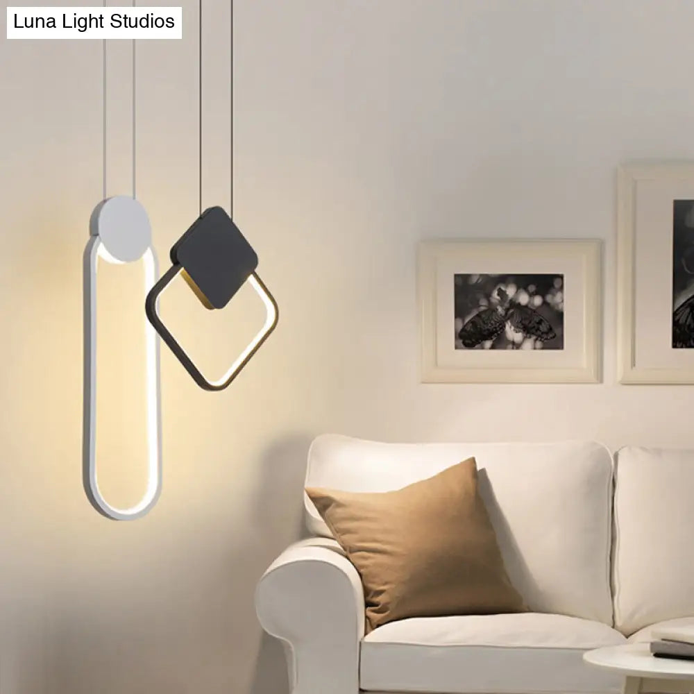 Minimalist Acrylic Hanging Ceiling Light: Oval Round Square Pendant Lighting In Black/White For