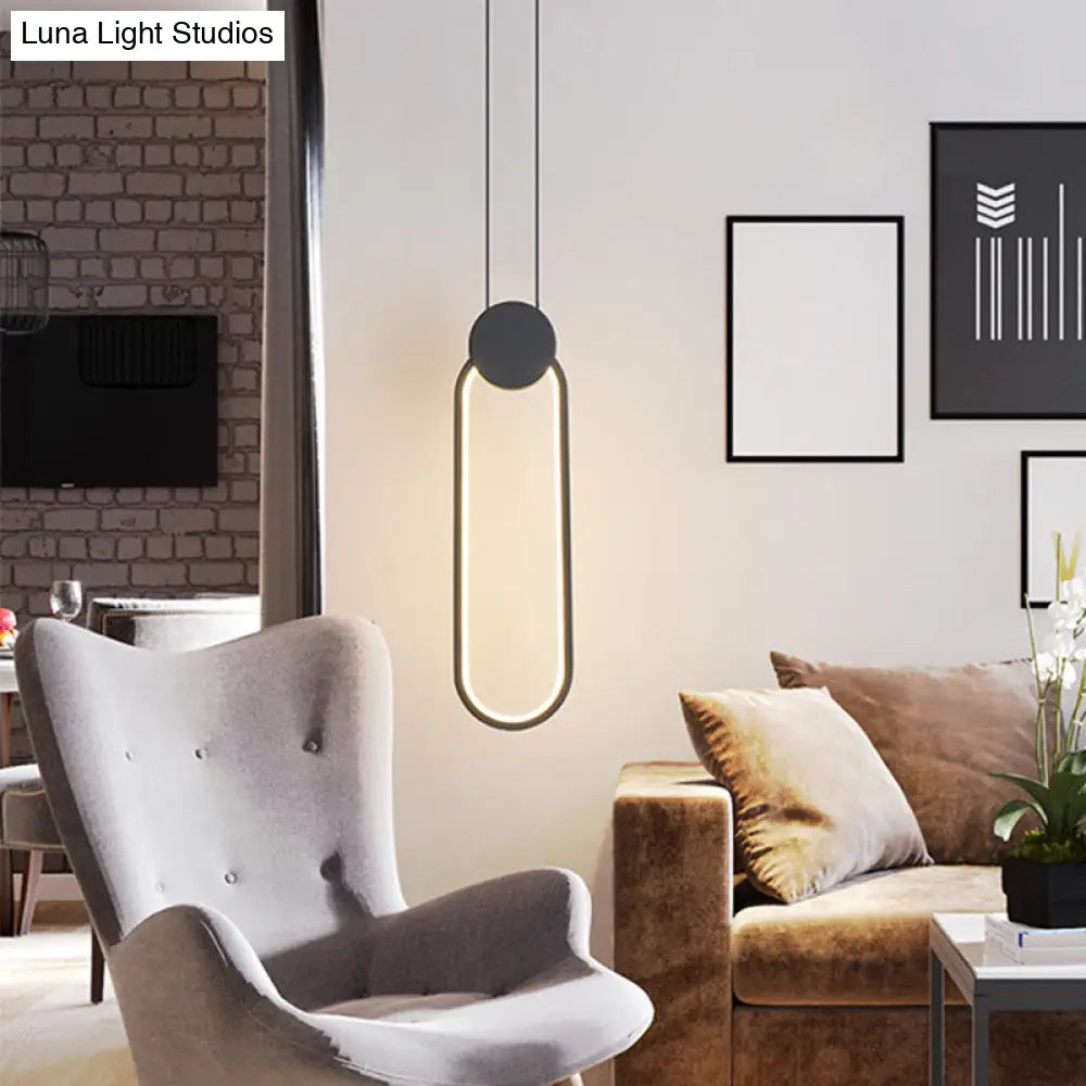 Minimalist Acrylic Hanging Ceiling Light: Oval Round Square Pendant Lighting In Black/White For