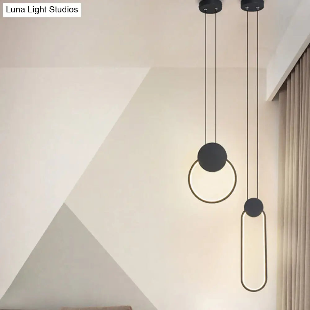 Minimalist Acrylic Hanging Ceiling Light: Oval Round Square Pendant Lighting In Black/White For