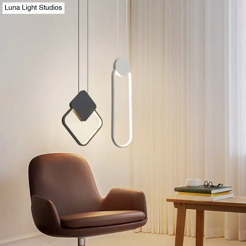 Minimalist Acrylic Hanging Ceiling Light: Oval Round Square Pendant Lighting In Black/White For