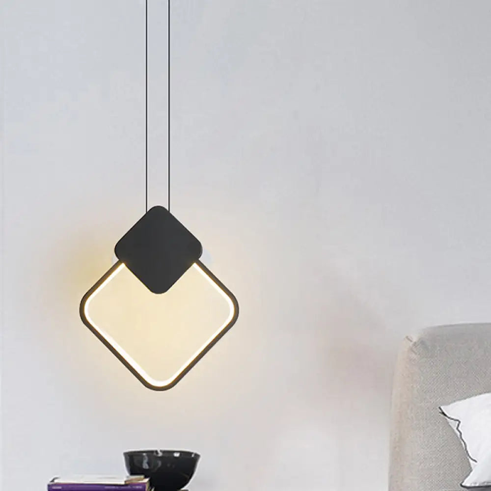 Minimalist Acrylic Pendant Light: Oval/Round/Square Shape Led Black/White Black / Square Plate