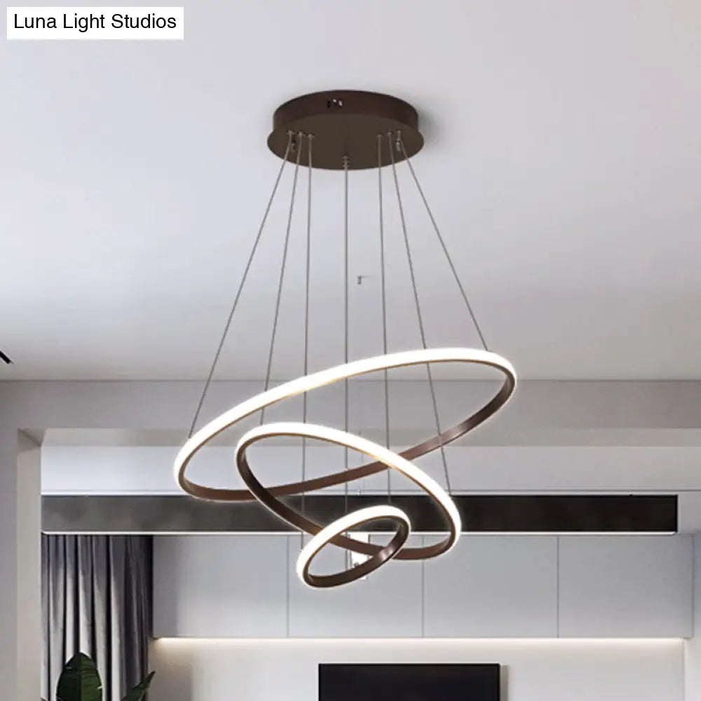 Minimalist Acrylic Ring Pendant Light Coffee Chandelier Lamp Warm/White 8’ + 16’/16’ +