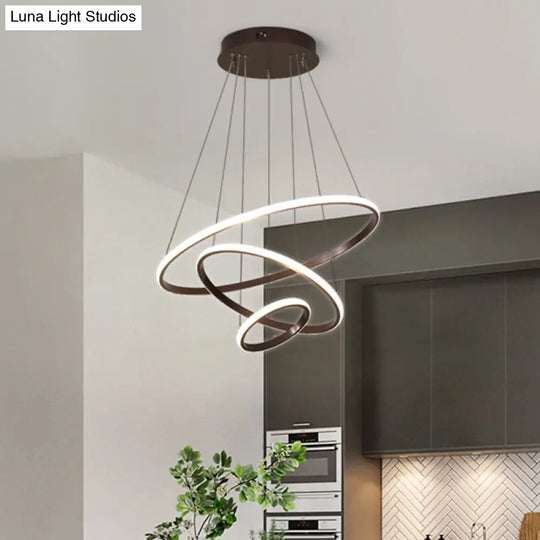 Acrylic Ring Pendant Light - Simple Style Coffee Chandelier Lamp With Warm/White 8 + 16/16 23.5 Wide