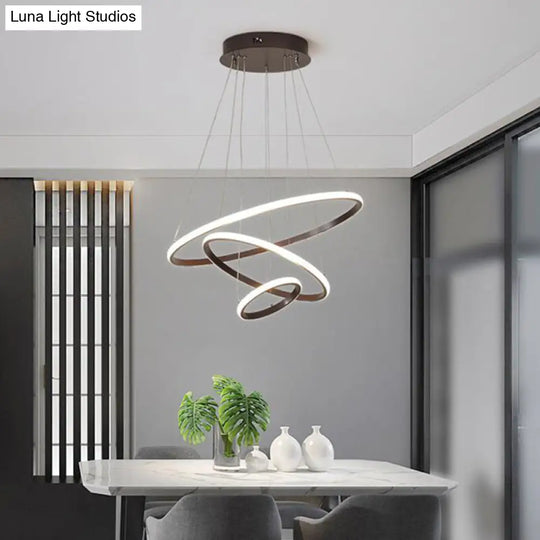 Minimalist Acrylic Ring Pendant Light Coffee Chandelier Lamp Warm/White 8’ + 16’/16’ +