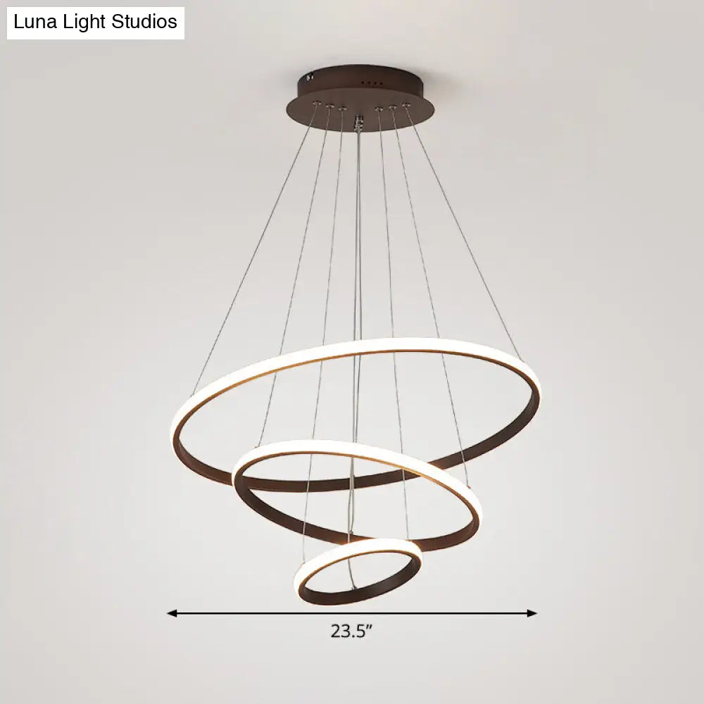 Acrylic Ring Pendant Light - Simple Style Coffee Chandelier Lamp With Warm/White 8 + 16/16 23.5 Wide