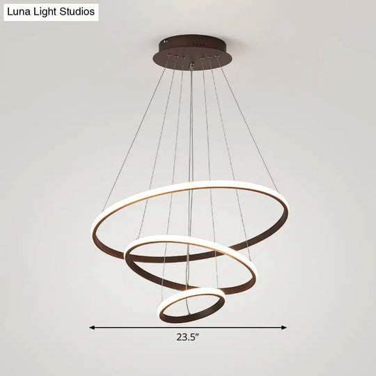 Acrylic Ring Pendant Light - Simple Style Coffee Chandelier Lamp With Warm/White 8 + 16/16 23.5 Wide