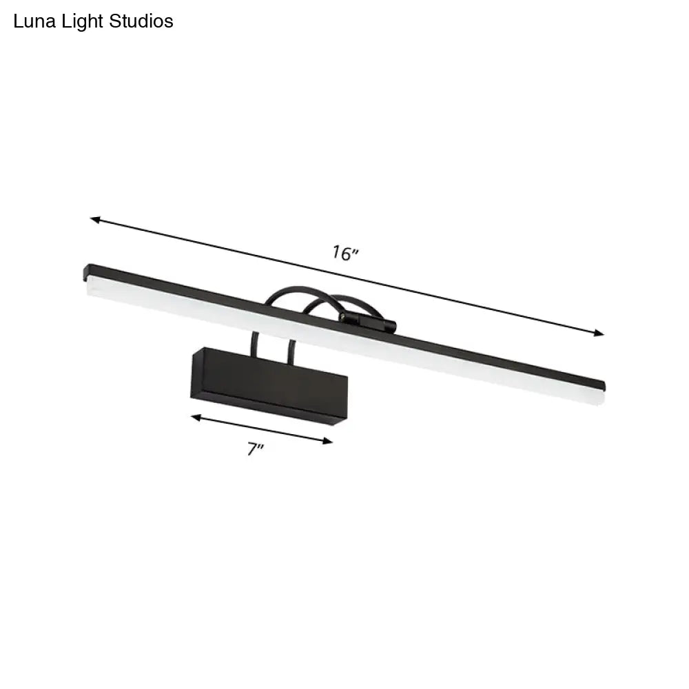 Minimalist Acrylic Vanity Lighting Fixture - 16/20 Modern Led Wall Mount Light In Black For Bathroom