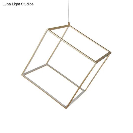 Minimalist Aluminum Cubic Frame Chandelier: Gold/Silver Led Hanging Ceiling Light For Living Room -