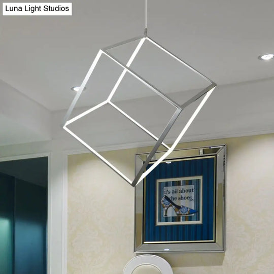 Minimalist Aluminum Cubic Frame Chandelier: Gold/Silver Led Hanging Ceiling Light For Living Room -