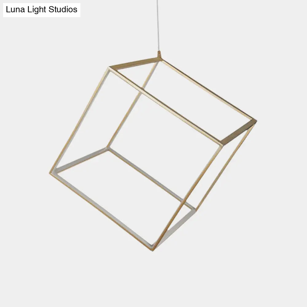 Minimalist Aluminum Cubic Frame Chandelier: Gold/Silver Led Hanging Ceiling Light For Living Room -