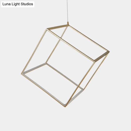 Minimalist Aluminum Cubic Frame Chandelier: Gold/Silver Led Hanging Ceiling Light For Living Room -