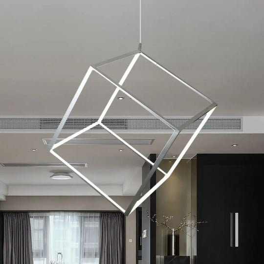 Minimalist Aluminum Cubic Frame Chandelier: Gold/Silver Led Hanging Ceiling Light For Living Room -