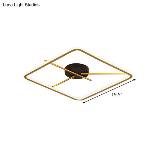 Minimalist Aluminum Flush Mount Ceiling Light With Square Black - Gold Frame And Rod Fixture Arm -