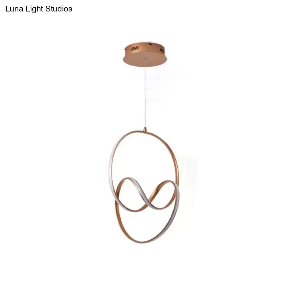 Minimalistic Coffee Twisted Chandelier Pendant: Aluminum Led Ceiling Light In Warm Or White