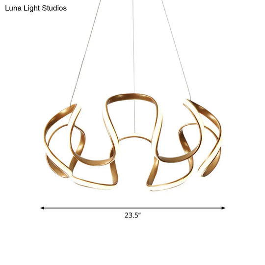 Minimalistic Coffee Twisted Chandelier Pendant: Aluminum Led Ceiling Light In Warm Or White