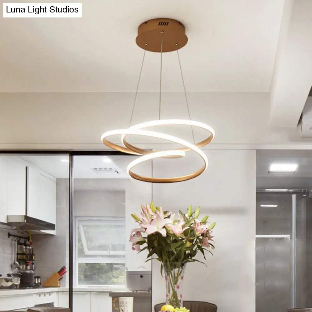 Minimalistic Coffee Twisted Chandelier Pendant: Aluminum Led Ceiling Light In Warm Or White / C