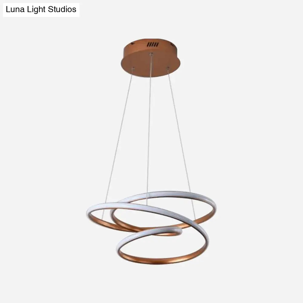 Minimalistic Coffee Twisted Chandelier Pendant: Aluminum Led Ceiling Light In Warm Or White