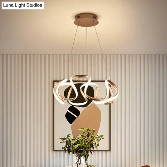 Minimalistic Coffee Twisted Chandelier Pendant: Aluminum Led Ceiling Light In Warm Or White / A