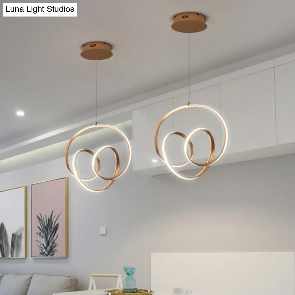 Minimalistic Coffee Twisted Chandelier Pendant: Aluminum Led Ceiling Light In Warm Or White / B