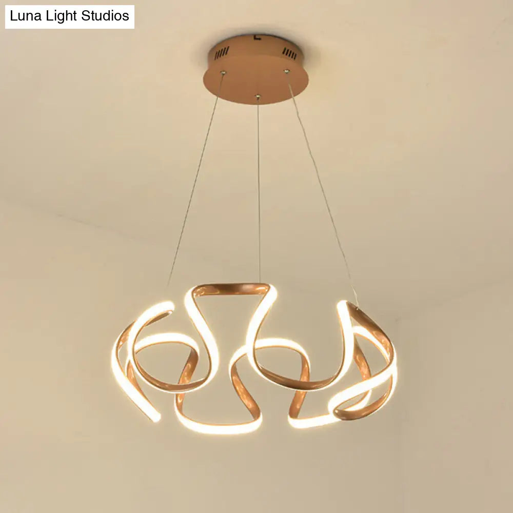 Minimalistic Coffee Twisted Chandelier Pendant: Aluminum Led Ceiling Light In Warm Or White