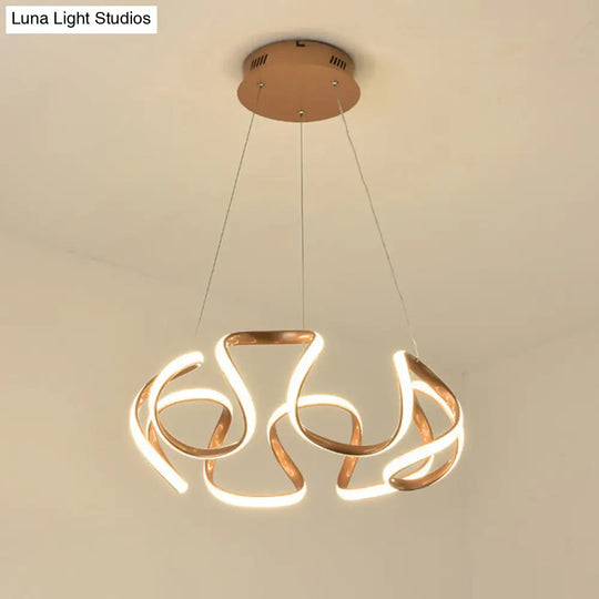 Minimalistic Coffee Twisted Chandelier Pendant: Aluminum Led Ceiling Light In Warm Or White