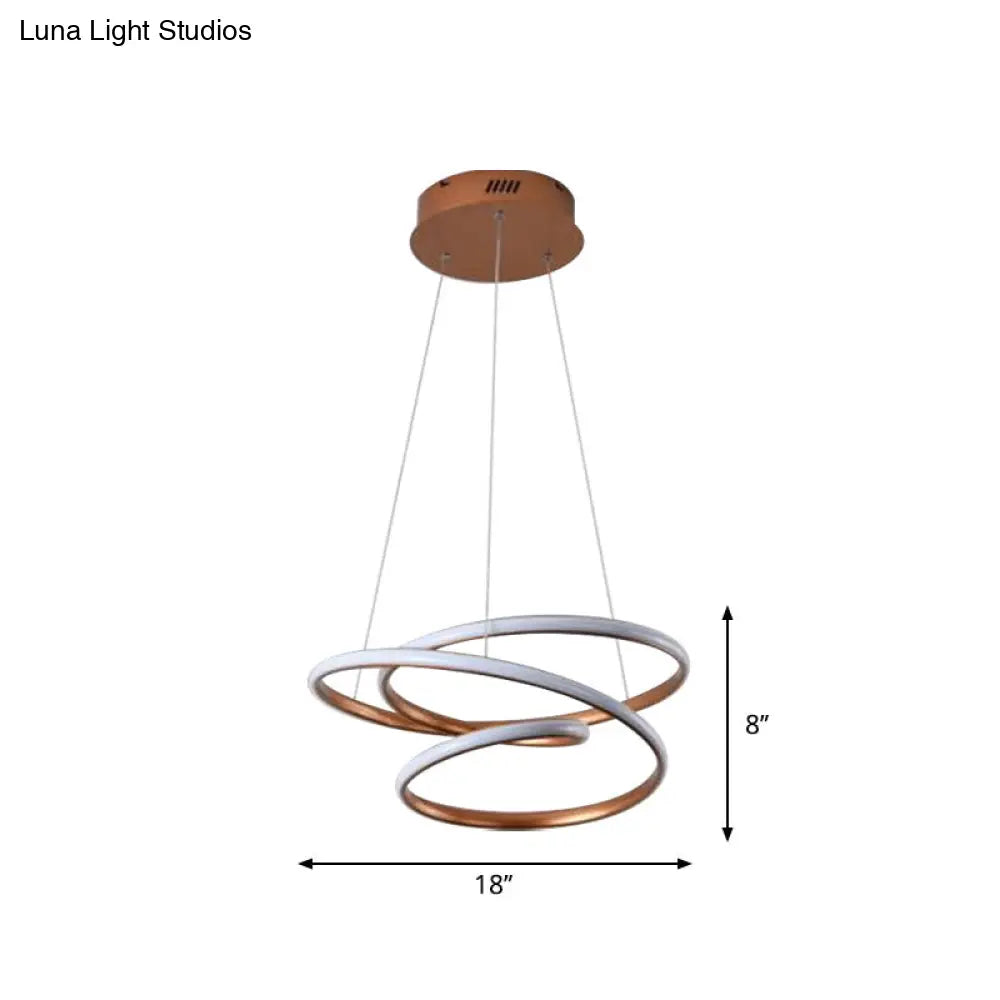 Minimalistic Coffee Twisted Chandelier Pendant: Aluminum Led Ceiling Light In Warm Or White