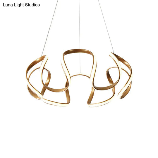 Minimalistic Coffee Twisted Chandelier Pendant: Aluminum Led Ceiling Light In Warm Or White