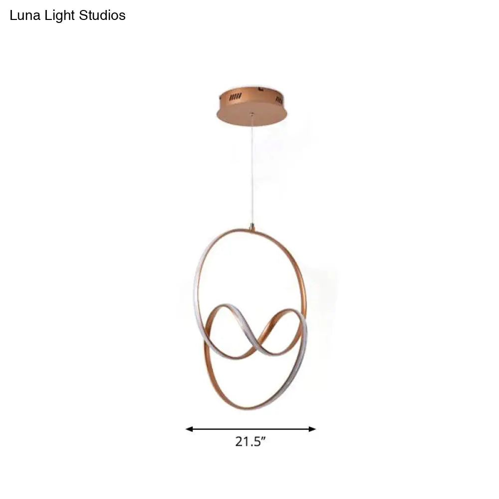 Minimalistic Coffee Twisted Chandelier Pendant: Aluminum Led Ceiling Light In Warm Or White