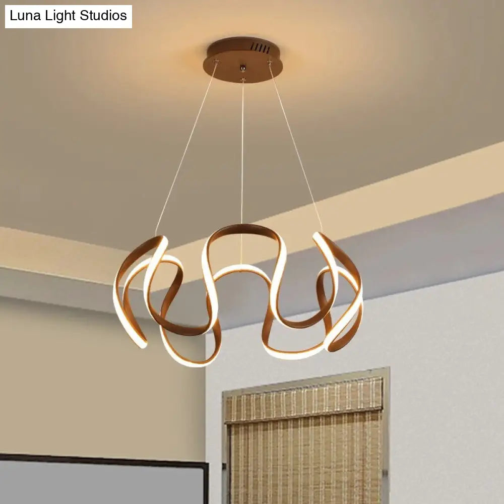 Minimalist Aluminum Led Coffee Twisted Linear Chandelier Pendant Ceiling Light In Warm/White