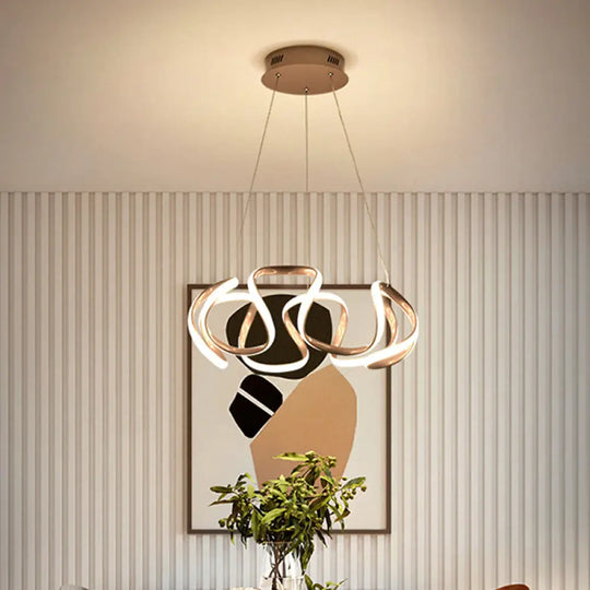 Minimalist Aluminum Led Coffee Twisted Linear Chandelier Pendant Ceiling Light In Warm/White /