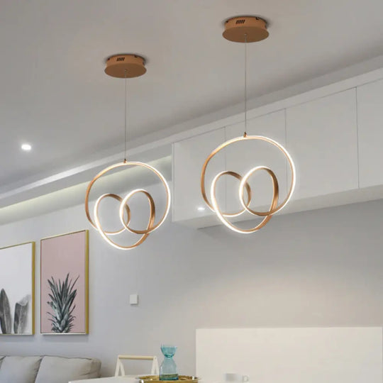 Minimalist Aluminum Led Coffee Twisted Linear Chandelier Pendant Ceiling Light In Warm/White /