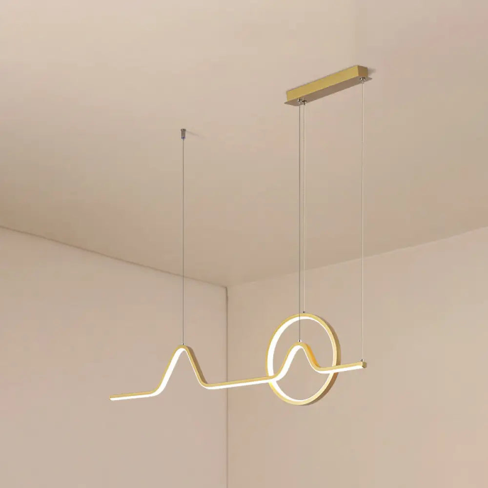 Minimalist Aluminum Led Dining Room Pendant Lamp Curve Art Island Lighting Gold / Remote Control