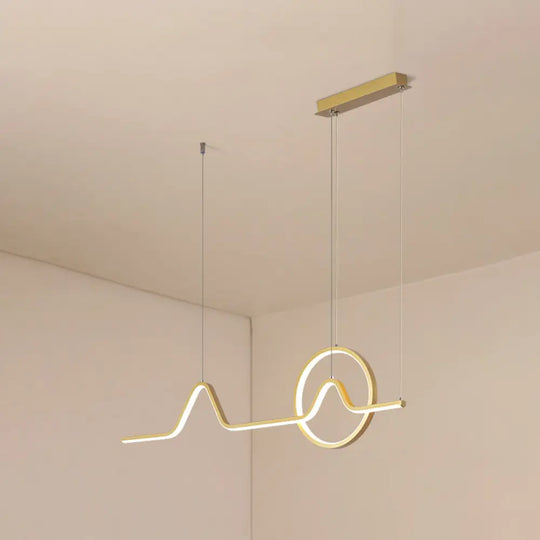 Minimalist Aluminum Led Dining Room Pendant Lamp Curve Art Island Lighting Gold / Remote Control