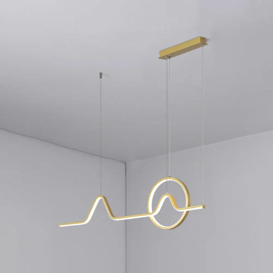 Minimalist Aluminum Led Dining Room Pendant Lamp Curve Art Island Lighting Gold / White