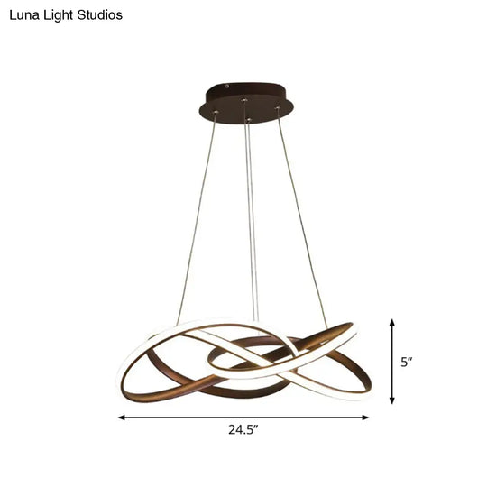 Minimalist Aluminum Led Pendant Chandelier For Dining Room - Twist Design With Coffee Finish And