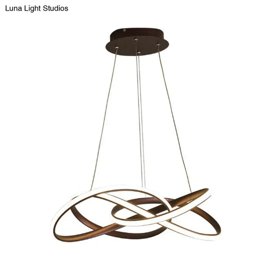 Minimalist Aluminum Led Pendant Chandelier For Dining Room - Twist Design With Coffee Finish And