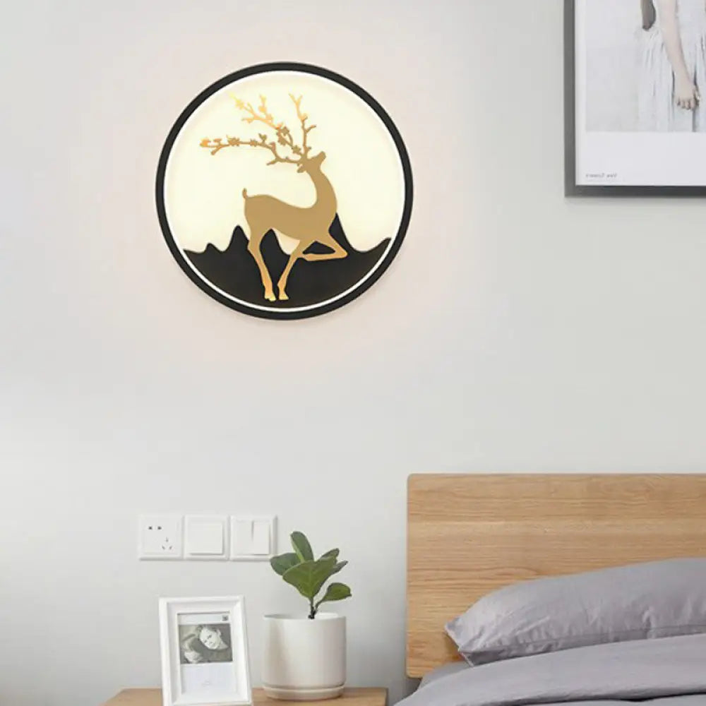 Minimalist Aluminum Ring Led Wall Sconce With Deer Design Black / Warm A