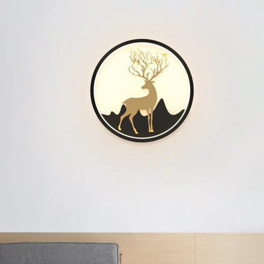 Minimalist Aluminum Ring Led Wall Sconce With Deer Design Black / Warm B