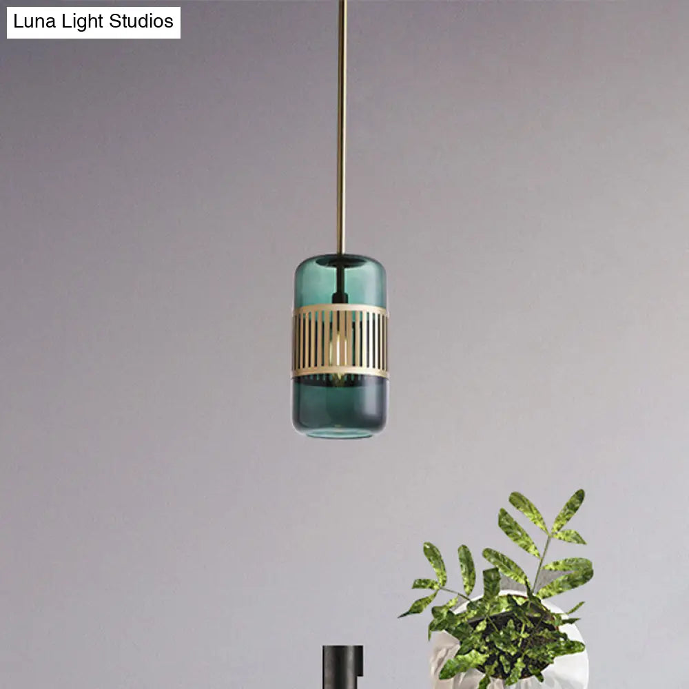 Minimalist Amber/Green Glass Kitchen Island Suspension Lamp - 1 Head Ceiling Hang Fixture Green