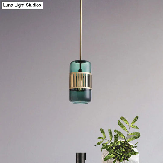 Minimalist Amber/Green Glass Kitchen Island Suspension Lamp - 1 Head Ceiling Hang Fixture Green