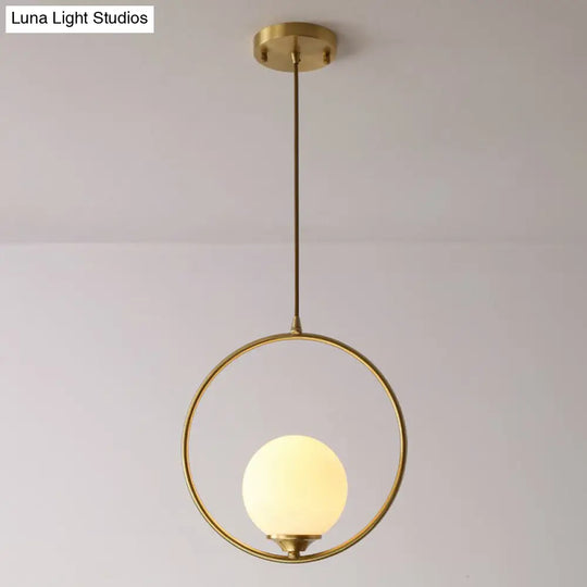 Minimalist Antique Gold Ceiling Lamp With Cream Glass Shade And Ring Decoration / 12