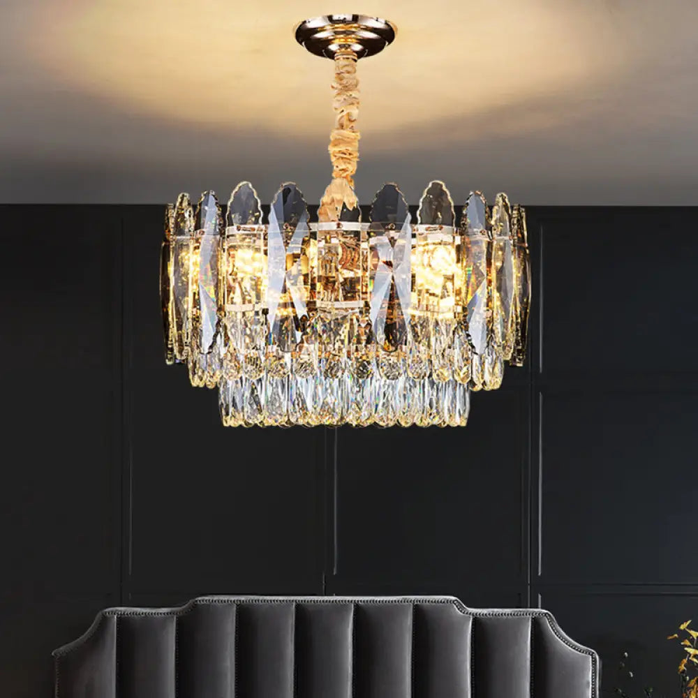 Minimalist Artistic Tiered Chandelier With Clear K9 Crystal And Gold Pendant Light 11 /