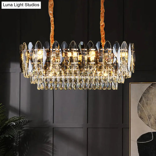 Minimalist Gold Tiered Chandelier With Clear K9 Crystal - Artistic Pendant Light For Living Room