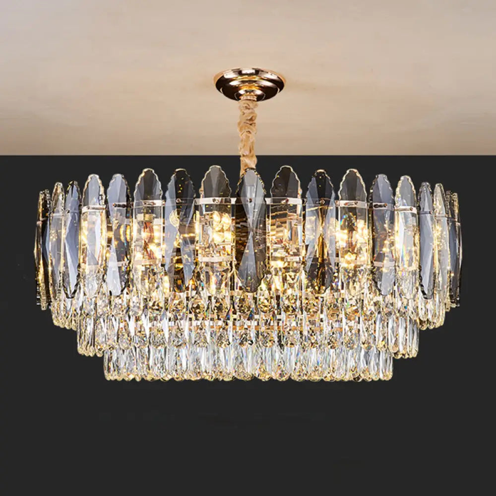 Minimalist Artistic Tiered Chandelier With Clear K9 Crystal And Gold Pendant Light 21 /