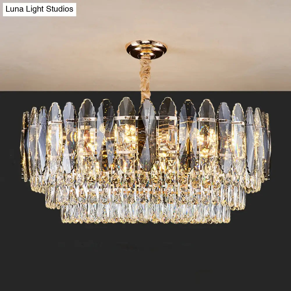 Minimalist Gold Tiered Chandelier With Clear K9 Crystal - Artistic Pendant Light For Living Room 21