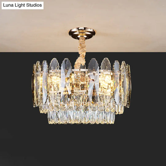 Minimalist Gold Tiered Chandelier With Clear K9 Crystal - Artistic Pendant Light For Living Room 8 /