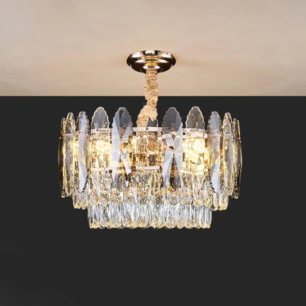 Minimalist Artistic Tiered Chandelier With Clear K9 Crystal And Gold Pendant Light 8 /