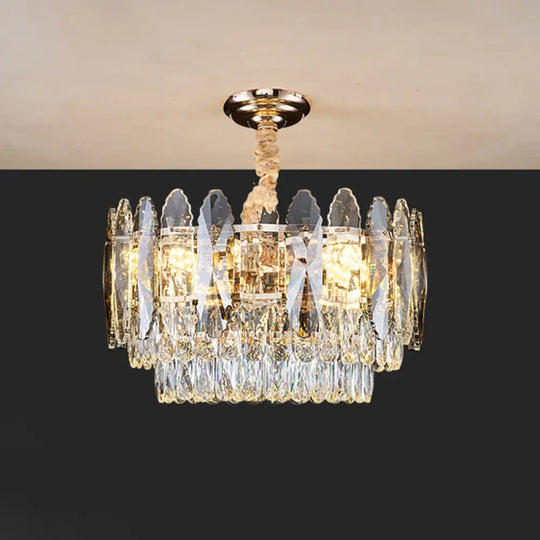 Minimalist Artistic Tiered Chandelier With Clear K9 Crystal And Gold Pendant Light 8 /