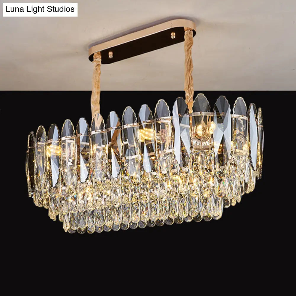 Minimalist Gold Tiered Chandelier With Clear K9 Crystal - Artistic Pendant Light For Living Room 10